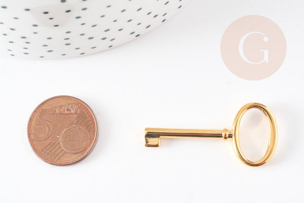 Pendentif grande clef laiton doré 16K 40mm, création de bijou doré clé pour cadenas d'amour, x1 (G5014)