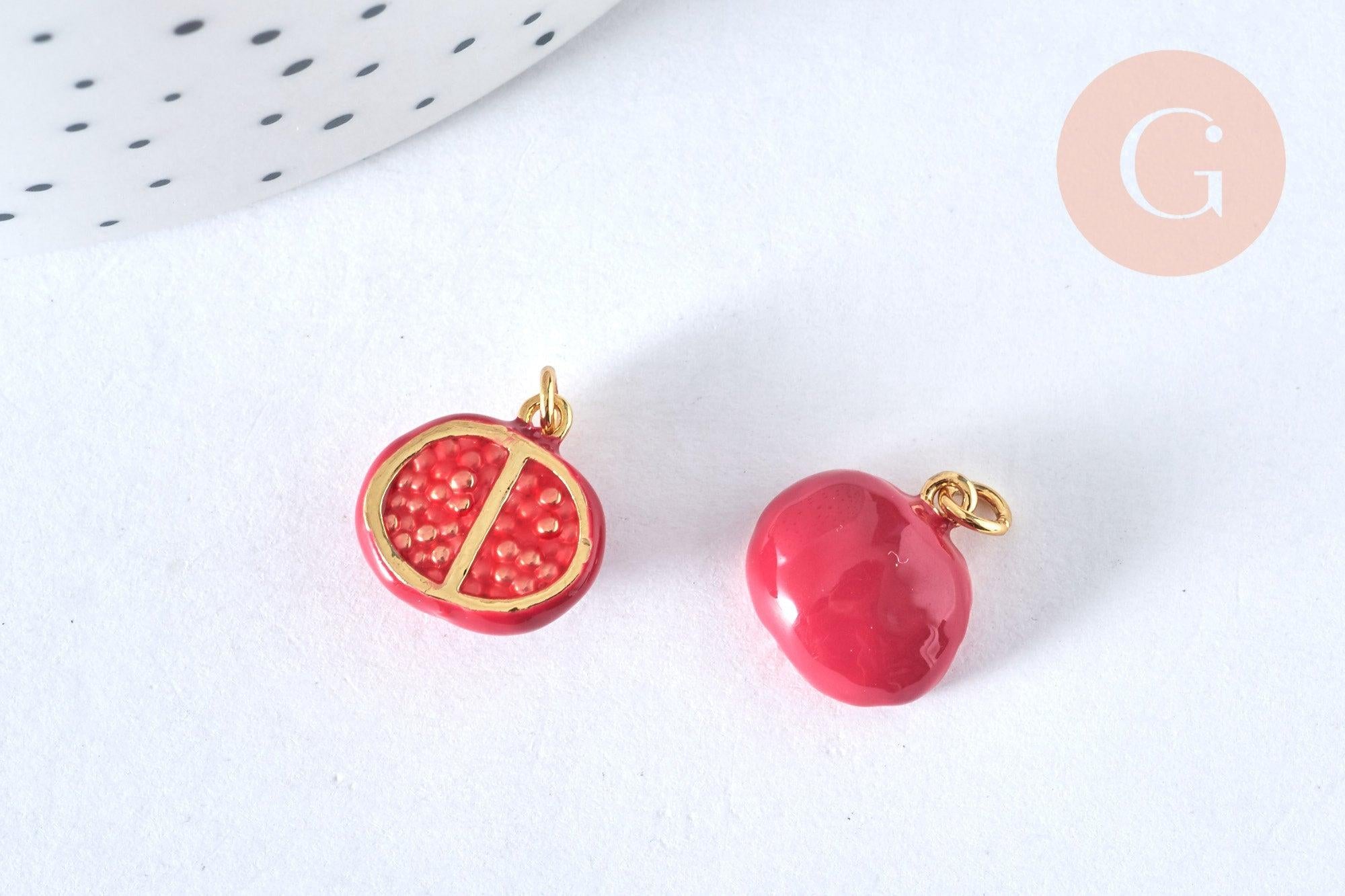 Pendentif grenade doré 18K ,pendentif fruit création bijoux, pendentif fruit, pendentif doré, 13,3mm, G6883