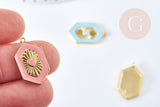 Pendentif hexagone Coeur émail coloré laiton doré 23x13x2mm, pendentif coloré, pendentif coeur, laiton doré, 23mm G8860