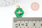 Pendentif hexagone abeille zamac doré résine verte 15mm, x1 (G9411)