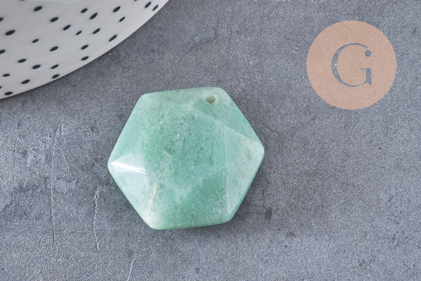 Pendentif hexagone aventurine, pendentif pierre, aventurine naturelle, 29mm x1 (G1444)