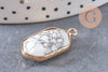 Pendentif hexagone howlite,pendentif pierre, support doré,création bijou,pierre naturelle,bijou pierre, howlite naturelle,25mm-G1868