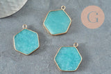 Pendentif hexagone jade naturel bleu turquoise 30-31mm, x1 (G5419)