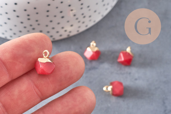 Pendentif hexagone jade naturel rouge 11mm,pendentif pierre,jade naturel,pendentif jade géométrique, x1-G0553