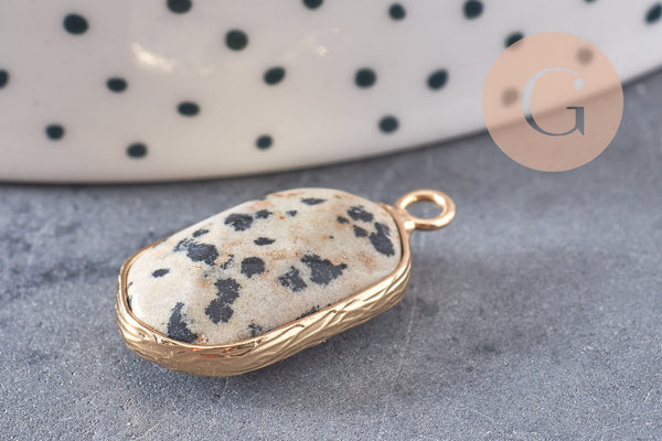 Pendentif hexagone jaspe dalmatien naturel 25mm, x1 (G1866)