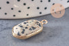 Pendentif hexagone jaspe dalmatien,pendentif pierre, support doré,création bijou pierre naturelle,jaspe naturel,25mm, x1, G1866