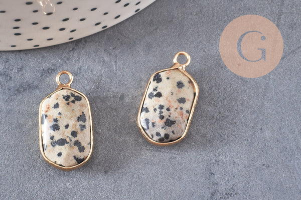 Pendentif hexagone jaspe dalmatien,pendentif pierre, support doré,création bijou pierre naturelle,jaspe naturel,25mm, x1, G1866