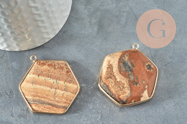 Pendentif hexagone jaspe paysage,pendentif pierre,pendentif collier,pierre naturelle,pendentif jaspe paysage naturel,45mm, x1 G2381
