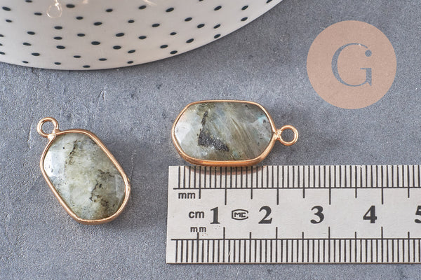 Pendentif hexagone labradorite,pendentif pierre, support doré,création bijou, pierre naturelle,bijou pierre, labradorite naturell,25mm-G1871