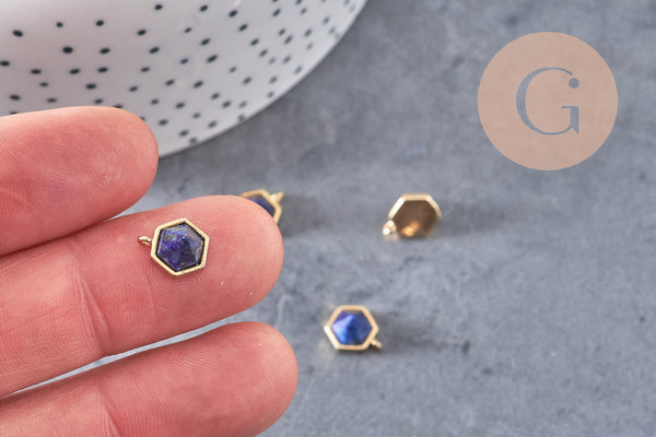 Pendentif hexagone lapis Lazulis,pendentif pierre, lapis naturel,pierre naturelle,9.5mm, x2 (G0860)