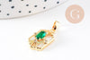 Pendentif hexagone nacre zircon blanc et vert laiton doré 18K 18mm, x1 (G10082)