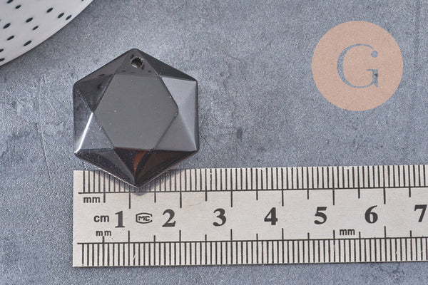 Pendentif hexagone obsidienne,pendentif pierre, obsidienne naturelle, 29mm x1 (G1483)