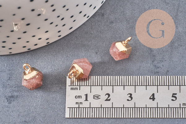 Pendentif hexagone quartz fraise,pendentif bijoux,pendentif pierre,quartz fraise naturel,pendentif quartz fraise,11mm, x1,G3157