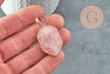 Pendentif hexagone quartz rose, fournitures créatives, quartz rose naturel, création bijoux, pierre naturelle, 30mm, x1 G2697
