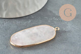 Rose quartz pendant in teardrop shape with gold frame on slate. Pendentif hexagone quartz rose naturel 49mm, ideal for bohemian chic jewelry.