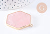 Pendentif hexagone quartz rose naturel laiton doré 45mm, x1 (G2718)