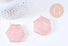 Pendentif hexagone quartz rose naturel laiton doré 45mm, x1 (G2718)