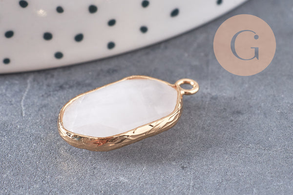 Pendentif hexagone quartz rose,pendentif pierre, support doré,création bijou,pierre naturelle,bijou pierre, quartz rose naturel,25mm-G1867