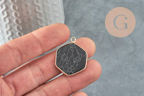 Pendentif hexagone turquoise marbrée,Pendentif pour bijoux, pendentif pierre, pierre de synthèse, 30-31mm, x1 G3049