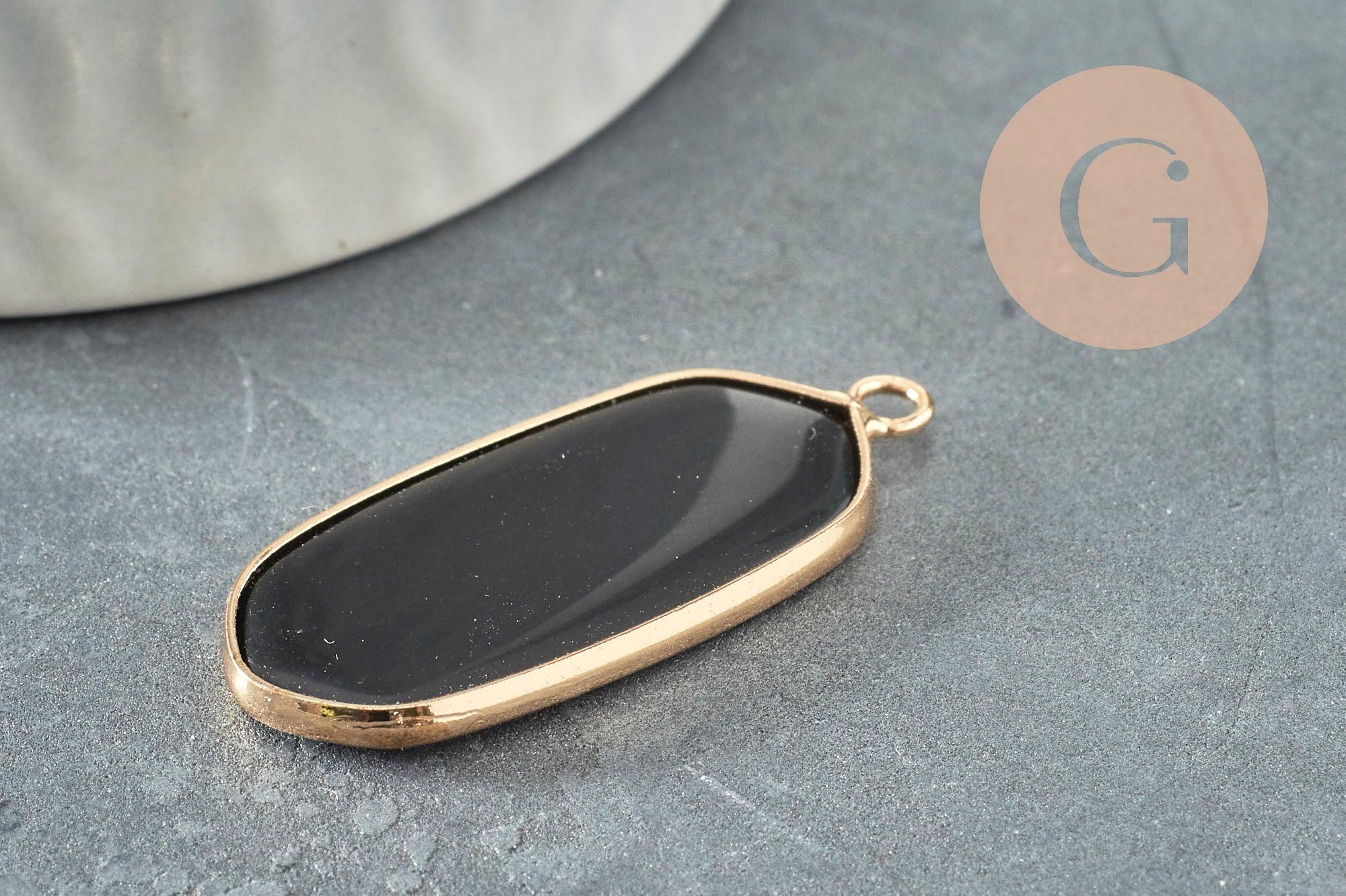 Pendentif hexagone verre noir 37mm pour création bijoux pierre,pendentif collier,pendentif verre, x1 G3144