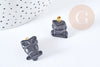 Pendentif hibou agate noir support doré 23mm, pendentif pierre création bijoux, x1, G8639