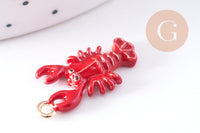 Pendentif homard émail rouge zamac doré 21mm, x1 (G10619)