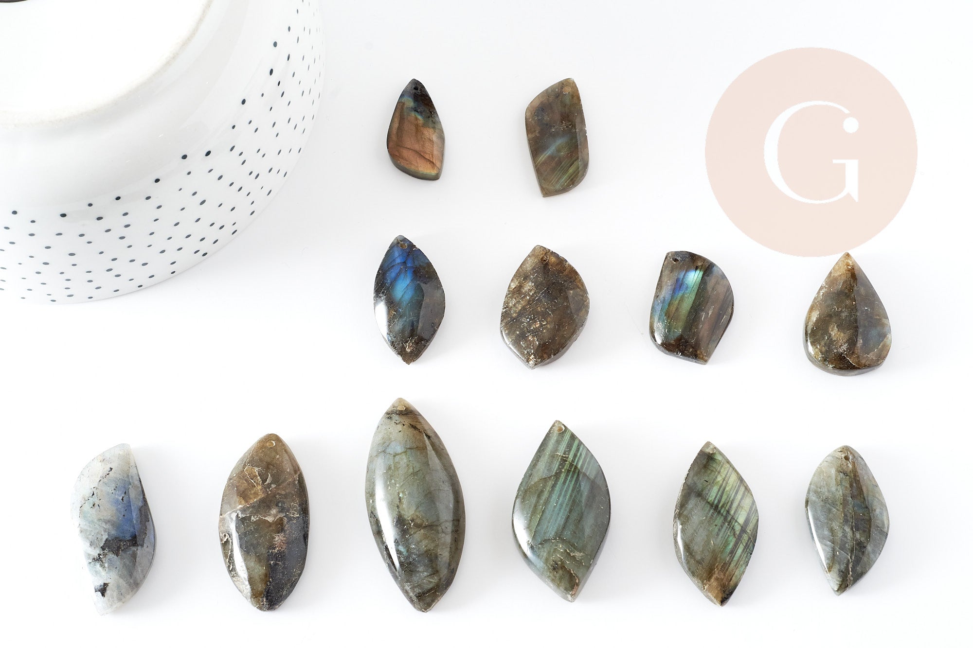 Pendentif labradorite, support argenté, pierre labradorite naturelle, 21-43mm, x1 (G2338)