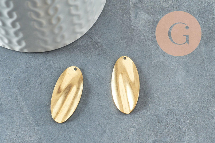 Pendentif laiton brut feuille ovale 32mm, breloques laiton brut sans nickel pour creation pendentif bijoux géométrique, X2 (G4875)