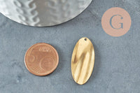Pendentif laiton brut feuille ovale 32mm, breloques laiton brut sans nickel pour creation pendentif bijoux géométrique, X2 (G4875)