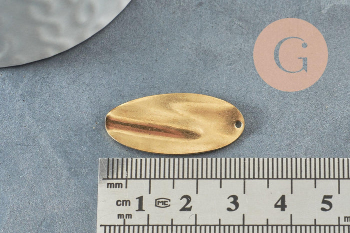 Pendentif laiton brut feuille ovale 32mm, breloques laiton brut sans nickel pour creation pendentif bijoux géométrique, X2 (G4875)