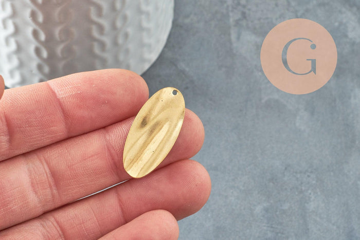Pendentif laiton brut feuille ovale 32mm, breloques laiton brut sans nickel pour creation pendentif bijoux géométrique, X2 (G4875)
