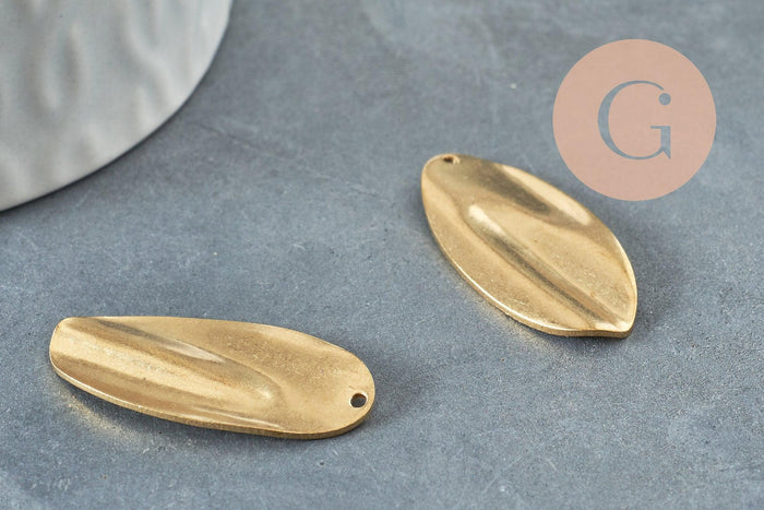 Pendentif laiton brut feuille ovale 32mm, breloques laiton brut sans nickel pour creation pendentif bijoux géométrique, X2 (G4875)