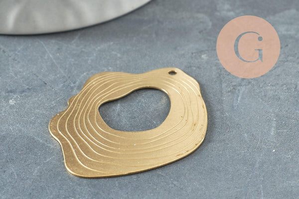Pendentif laiton doré ovale vague striée 41mm, fourniture en laiton brut sans nickel pour création bijoux géométriques, X2 (G4682)