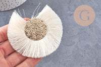 Pendentif large pompon fil blanc écru or support doré,création boucles oreille, pendentif fil or, 70-80mm, x 2 (G4531)