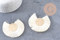 Pendentif large pompon fil blanc écru or support doré,création boucles oreille, pendentif fil or, 70-80mm, x 2 (G4531)