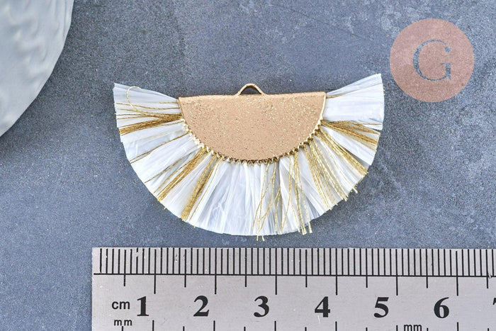 Pendentif large pompon fil blanc or 14mm, x2 (G4136)