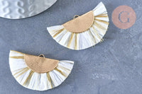 Pendentif large pompon fil blanc or 14mm, x2 (G4136)