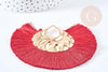 Pendentif large pompon fil rouge foncé support fer doré 85-92mm,pendentif bijoux xxL, x2 (G8375)