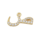 Pendentif lettre arabe cristal blanc laiton doré 18K 15-18mm, x1 (G10494)