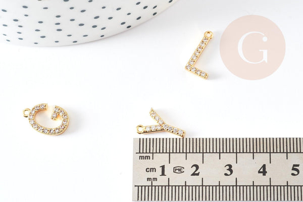 Pendentif lettre cristal blanc laiton doré 15mm, x1 G2728
