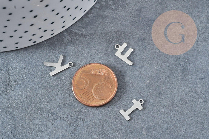 Pendentif lettre initiale acier 201 argenté inoxydable 12.6mm x1 (G8896)