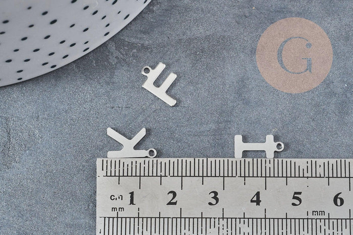 Pendentif lettre initiale acier 201 argenté inoxydable 12.6mm x1 (G8896)