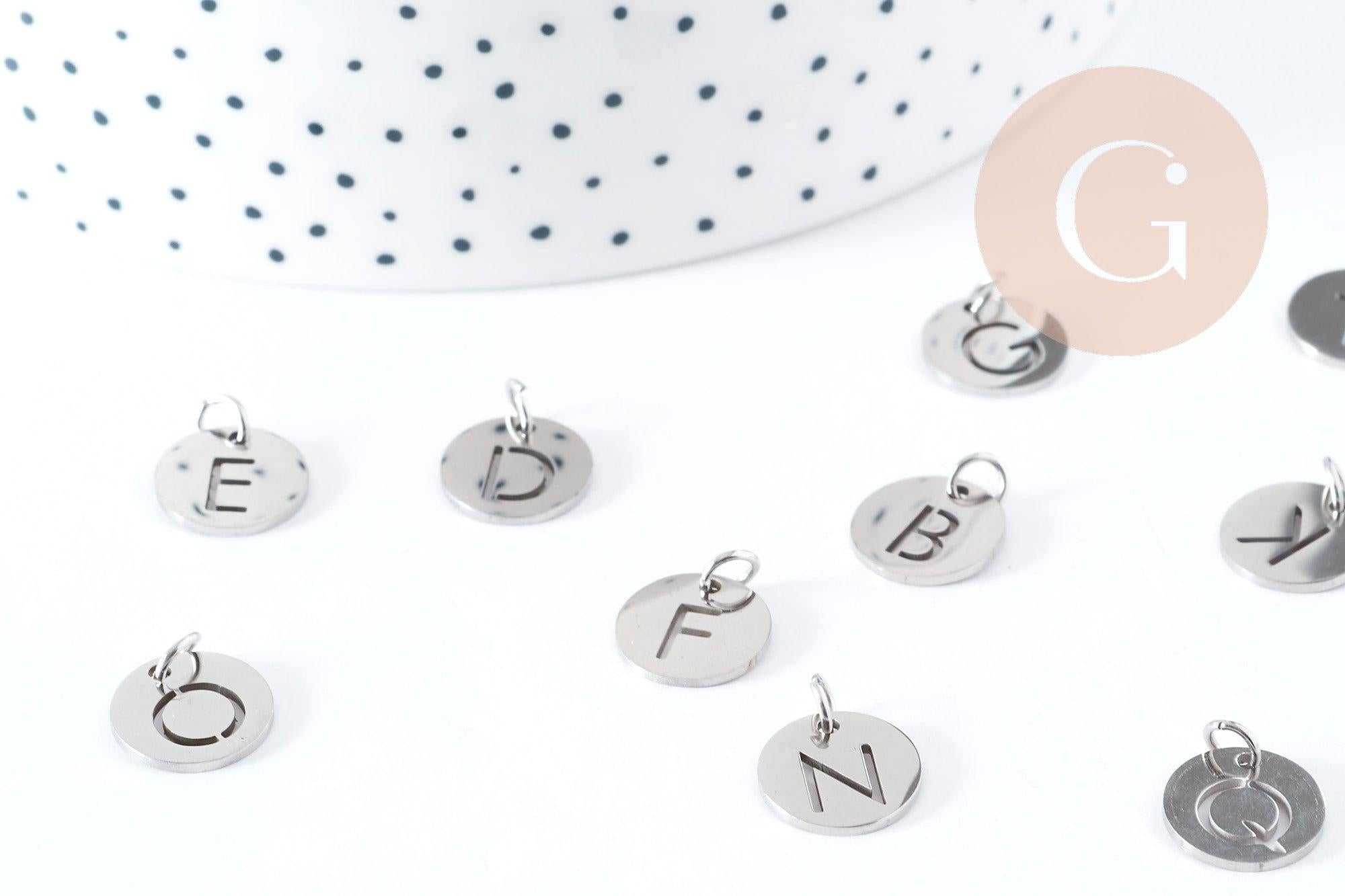 Pendentif lettre initiale acier 201 inoxydable platine sans nickel 12mm, x1 (G8969)