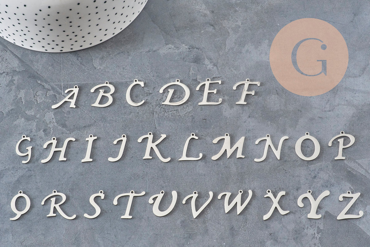 Pendentif lettre initiale acier inoxydable platine 20.5mm, x1 (G11374)