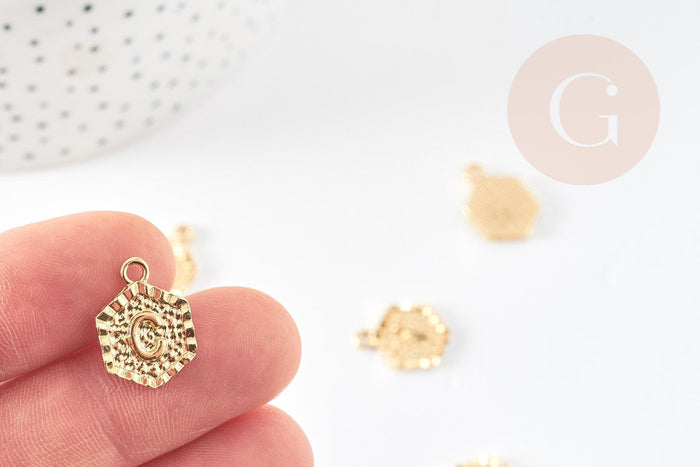 Pendentif lettre initiale zamac doré 18k sans nickel hexagone 17.5mm,pendentif initale lettre mot prenom,à x1,x1 G3463