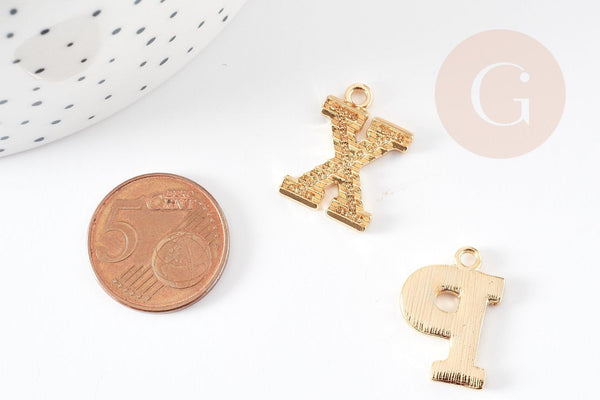 Pendentif lettre zamac doré 18k,pendentif initiale lettre mot prenom,20.5mm, x1 (G5256)