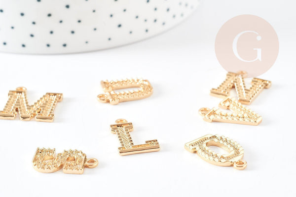 Pendentif lettre zamac doré 18k,pendentif initiale lettre mot prenom,20.5mm, x1 (G5256)