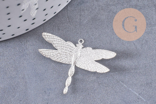 Pendentif libellule argentée, pendentif bijoux, libellule argent,2.7cm, x1 (G0745)