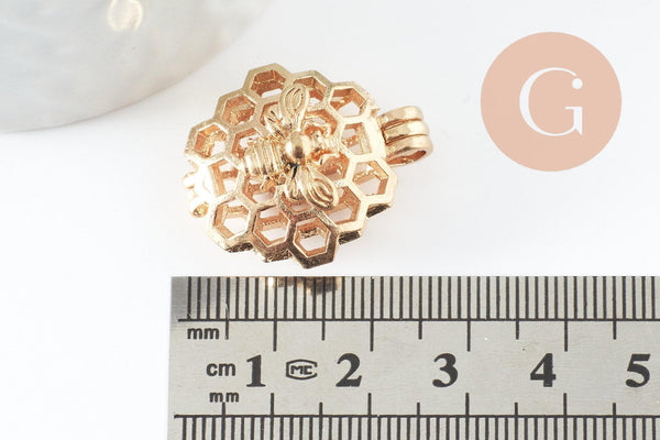 Pendentif locket cage abeille zamac doré, création sautoir, pendentif à ouvrir,26mm, x1 (G5248)