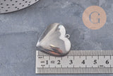 Pendentif locket coeur acier 316 inoxydable platine 29mm, x1 (G10984)